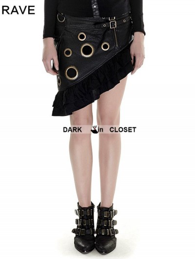 Punk Rave Black Steampunk Flounce Skirt