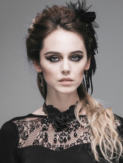 Devil Fashion Black Rose Pendant Gothic Necklace for Women
