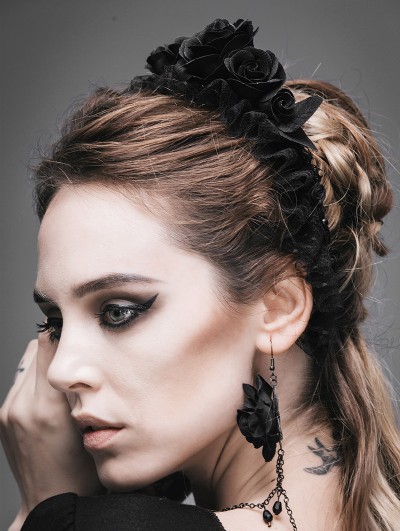 Devil Fashion Black Rose Lace Romantic Gothic Headdress for Women