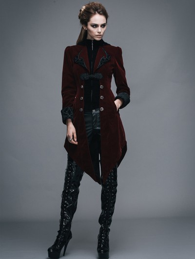 Devil Fashion Wine Red Vintage Gothic Swallow Tail Jacket for Women