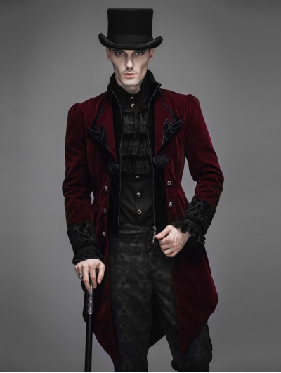 Devil Fashion Red Vintage Gothic Swallow Tail Jacket for Men