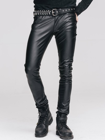 Devil Fashion Black Tight Gothic Leather Pants for Men - DarkinCloset.com