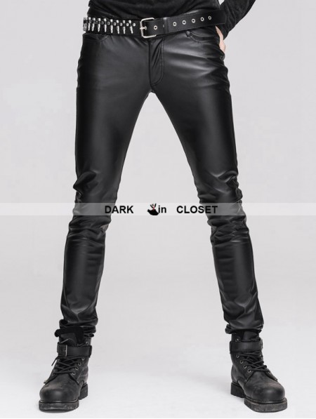 Devil Fashion Black Tight Gothic Leather Pants for Men - DarkinCloset.com