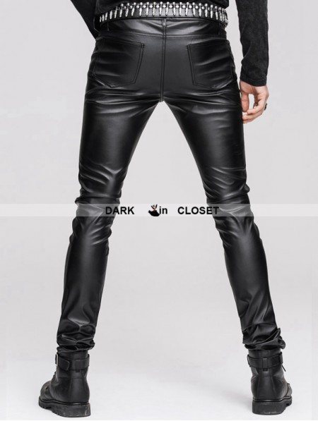 Devil Fashion Black Tight Gothic Leather Pants for Men - DarkinCloset.com