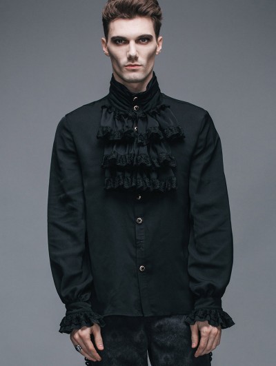 Devil Fashion Black Flounce Tie Gothic Blouse for Men