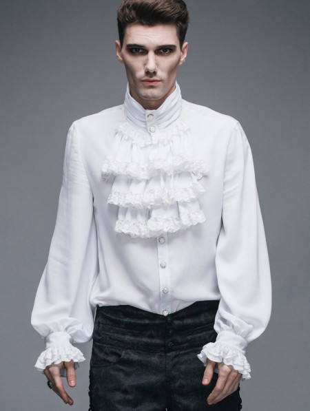 Devil Fashion White Flounce Tie Gothic Blouse for Men - DarkinCloset.com