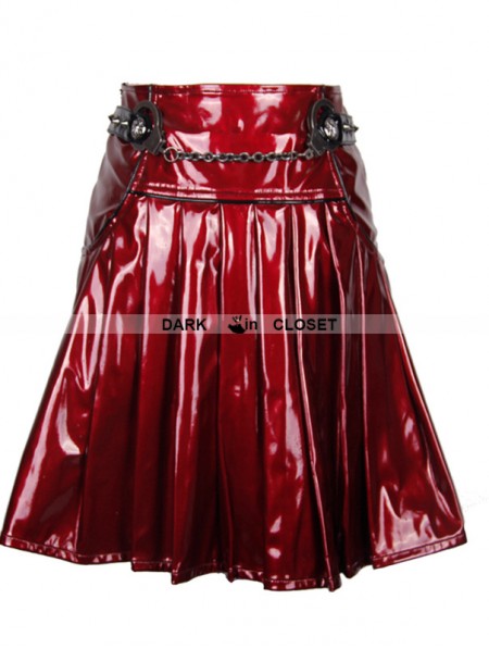 Devil Fashion Red PVC Pleated Gothic Short Skirt - DarkinCloset.com
