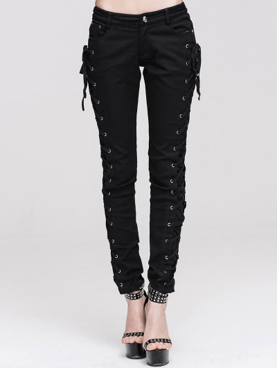 Devil Fashion Black Lace-up Gothic Pants for Women