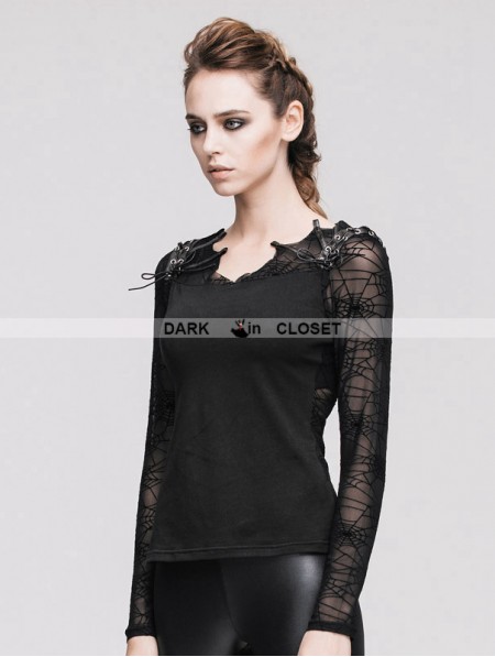 Devil Fashion Black Cobweb Gothic T-shirt for Women - DarkinCloset.com
