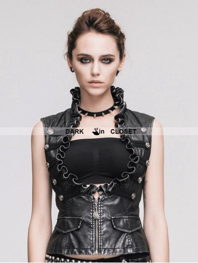 Devil Fashion Do Old Style Sliver Gothic Leather Waistcoat for Women