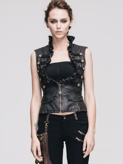 Devil Fashion Do Old Style Bronze Gothic Leather Waistcoat for Women