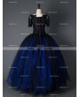 Black and Blue Gothic Corset Long Prom Gown