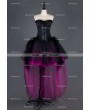 Black and Fuchsia Feather Gothic Burlesque Corset High-Low Prom Party Dress