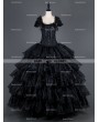 Black Cap Sleeves Gothic Corset Long Multilayer Prom Party Gown
