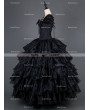 Black Cap Sleeves Gothic Corset Long Multilayer Prom Party Gown