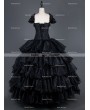 Black Cap Sleeves Gothic Corset Long Multilayer Prom Party Gown