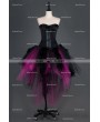 Black and Fuchsia Feather Gothic Burlesque Corset Irregular Prom Party Dress