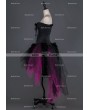 Black and Fuchsia Feather Gothic Burlesque Corset Irregular Prom Party Dress
