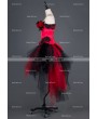 Black and Red Rose Feather Gothic Burlesque Corset Irregular Prom Party Dress