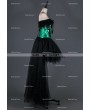Black and Green Feather Gothic Burlesque Corset High-Low Prom Party Dress