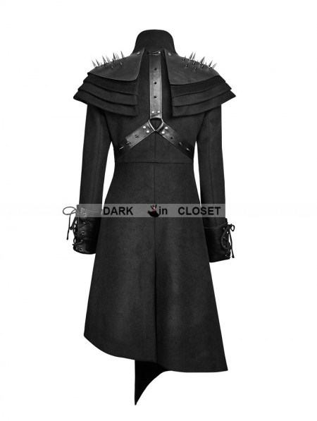 Punk Rave Black Gothic Asymmetric Woolen Military Jacket for Women ...
