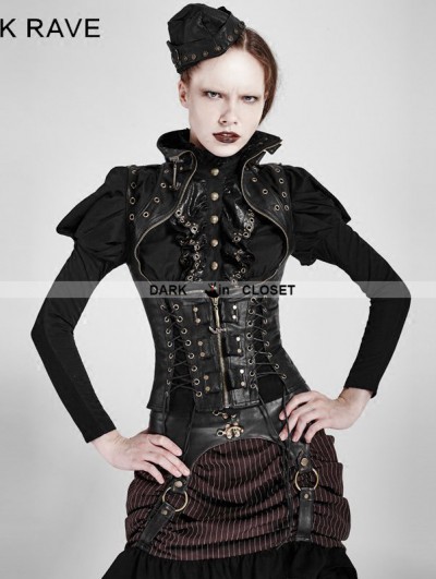 Punk Rave Black Steampunk High Collar Vest