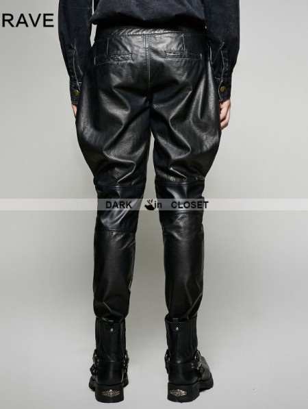 Punk Rave Black Gothic Military Uniform PU Leather Pants for Men ...