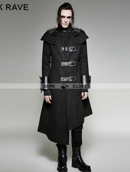 Punk Rave Black Gothic Asymmetric Woolen Military Jacket for Men ...