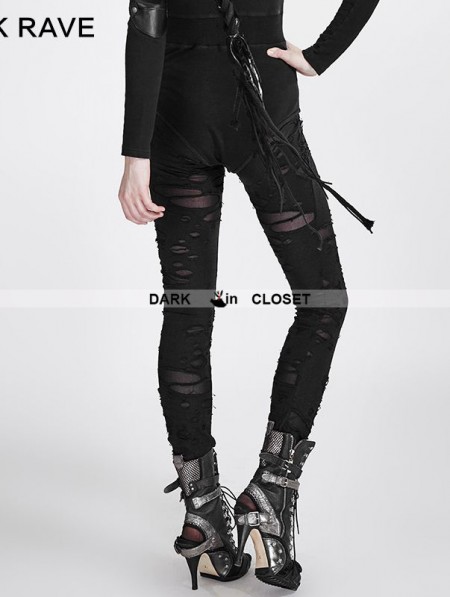 Punk Rave Black Gothic Broken Mesh Leggings - DarkinCloset.com