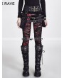 Punk Rave Red Gothic Broken Mesh Leggings 