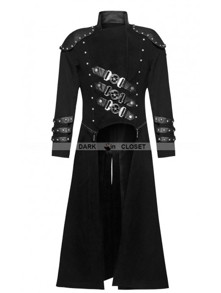 Punk Rave Black Gothic Military Uniform Woolen Long to Short Coat for ...