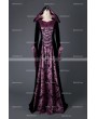 Medieval Night Black and Purple Velvet Vintage Medieval Hooded Dress