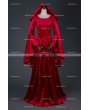Medieval Night Red Velvet Medieval Hooded Dress