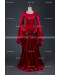 Medieval Night Red Velvet Medieval Hooded Dress