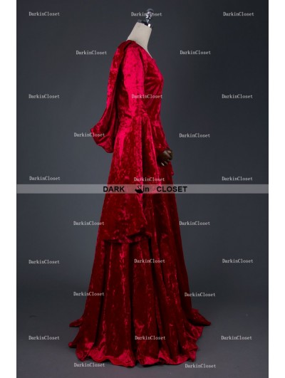 Medieval Night Red Velvet Medieval Hooded Dress - DarkinCloset.com