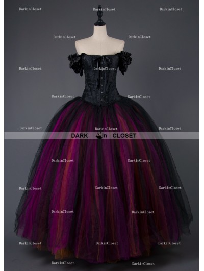 Rose Blooming Gothic Corset Long Prom Ball Gown Dress