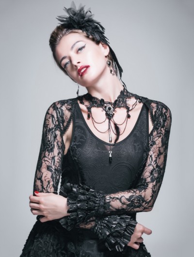 Devil Fashion Black Lace Long Sleeves Cape for Women