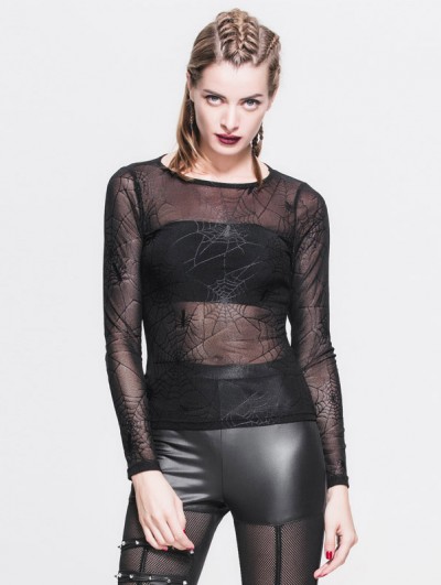 Devil Fashion Black Spider Web Gothic Shirt for Women