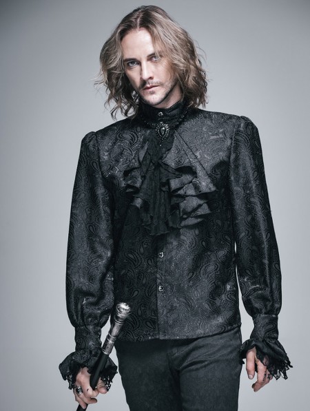 Devil Fashion Black Palace Style Men's Gothic Blouse with Removable Tie ...