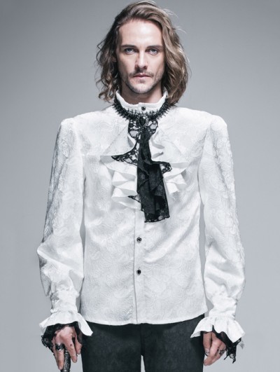 Devil Fashion White Palace Style Men's Gothic Blouse with Removable Tie