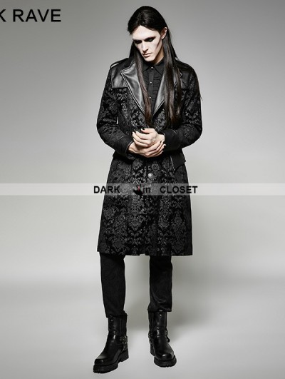 Punk Rave Vintage Black Pattern PU Leather Gothic Coat for Men