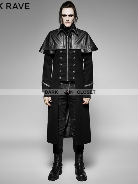 Punk Rave Black Gothic Military Uniform Long PU Leather