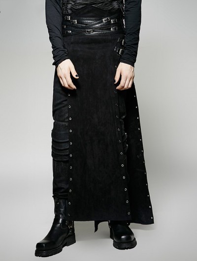Punk Rave Black Gothic Punk Split Skirt for Men