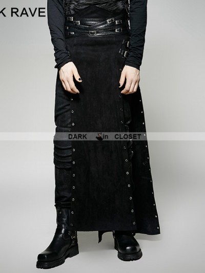 Punk Rave Black Gothic Punk Split Skirt for Men