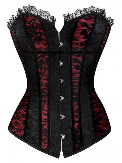 Wine Red and Black Gothic Overbust Corset