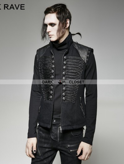 Punk Rave Black Gothic Military Uniform Vest for Men