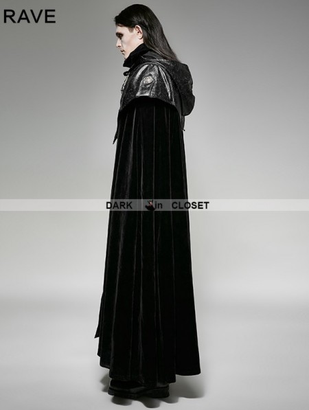 Punk Rave Black Gothic Hoodie Cape Long Coat for Men - DarkinCloset.com