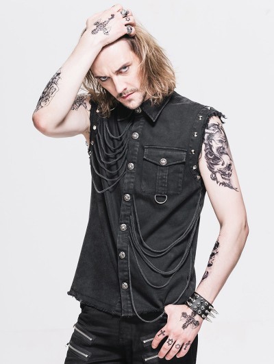 Devil Fashion Black Gothic Punk Sleeveless Shirt for Men