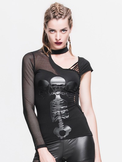 Devil Fashion Black Gothic Sexy Skull Pattern Shirt for Women