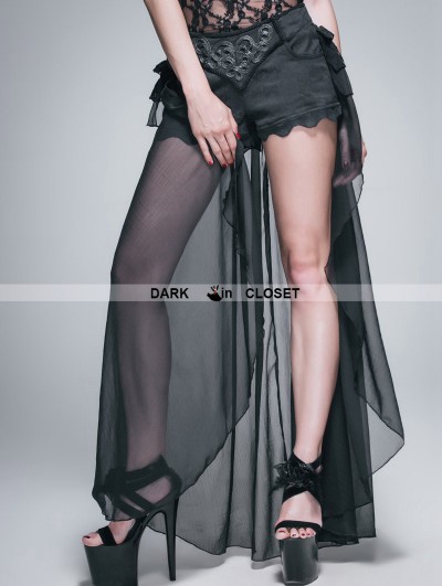 Devil Fashion Black Gothic Shorts with Long Back Skirt for Women 